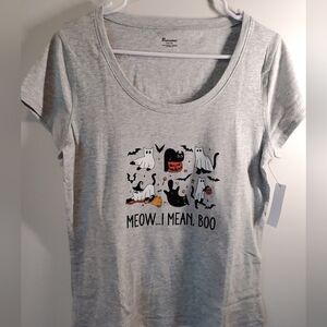 Meow I Mean Boo Gray Cat T-Shirt